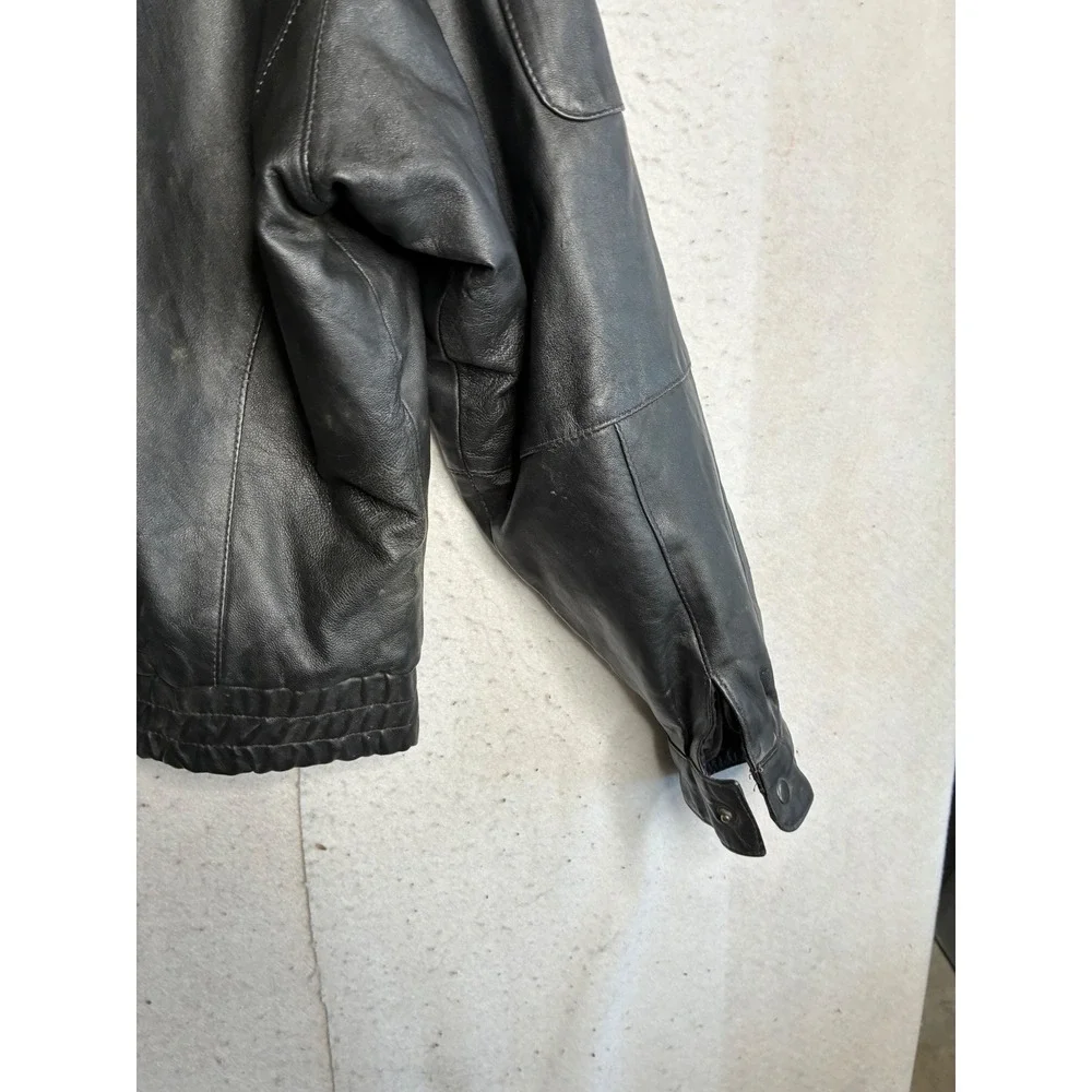 VTG Saddlery Mens Black Genuine Leather Bomber Jacket XL Flight Pilot Coat